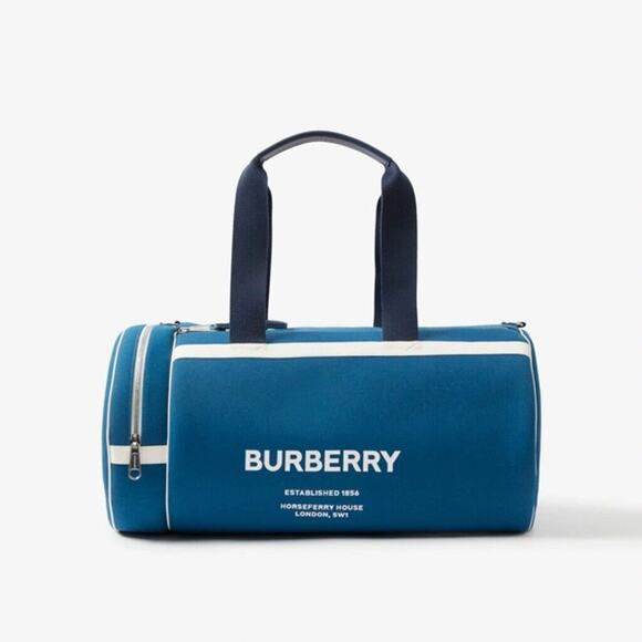 Burberry Kennedy Nylon Duffle Bag With What Leather Trim Damson Blue NWT 2200 - Picture 3 of 9